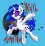  blue_hair cutie_mark english_text equine eyewear female feral friendship_is_magic glasses glowstick hair horn horse mammal my_little_pony plain_background pony record solo steffy-beff sunglasses text two_tone_hair unicorn vinyl_scratch_(mlp) 