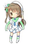  ;) blush brown_eyes brown_hair chibi hat karaage3 long_hair looking_at_viewer love_live! love_live!_school_idol_project minami_kotori one_eye_closed one_side_up skirt smile solo transparent_background v wonderful_rush 