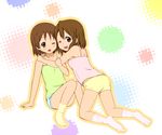  brown_eyes brown_hair camisole casual hirasawa_ui hirasawa_yui k-on! multiple_girls no_shoes short_hair siblings sisters socks tansan_tom 