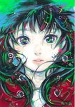  acrylic_paint_(medium) bad_id bad_pixiv_id black_eyes black_hair colorful face lips long_hair nose original portrait solo tatsumi_(serao) tears traditional_media 