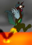 black_body burning butt butt_on_fire changeling digital_media_(artwork) fangs female feral fire friendship_is_magic hand_on_butt hasbro hi_res hot_rolls insect_wings lava my_little_pony open_mouth pain queen_chrysalis_(mlp) smoke solo teeth wings