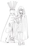  bbb_(friskuser) braid cape glasses greyscale highres hood hyouka juumonji_kaho lineart long_hair mole monochrome school_uniform simple_background teepee tent white_background 