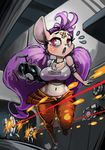  ashpd big_breasts bittenhard breasts female hair looking_back machine mammal mechanical mouse navel open_mouth portal portal_(series) portal_gun purple_eyes purple_hair rodent turret valve weighted_companion_cube 