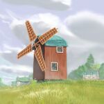  building cloud cloudy_sky commentary_request day field grass no_humans original outdoors rural scenery sky user_svwj8838 windmill 