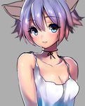  animal_ears blue_eyes blurry breasts camisole cat_ears choker cleavage collarbone matarou_(genkai_toppa) medium_breasts original parted_lips pink_hair purple_hair shiny shiny_skin short_hair simple_background solo 