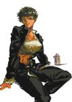  1girl 2girls black_jacket brother_and_sister dark-skinned_female dark_skin highres jacket multiple_girls one-punch_man open_clothes open_jacket saitama_(one-punch_man) short_hair siblings smile suiko_(one-punch_man) suiryuu_(one-punch_man) superhero_costume tomboy uu0000322 