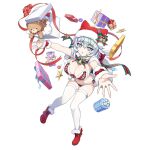  1girl :o bikini box breasts capelet christmas cleavage dolphin_wave full_body fur-trimmed_bikini fur-trimmed_capelet fur-trimmed_headwear fur-trimmed_wrist_cuffs fur_trim game_cg gift gift_box green_streaks grey_hair hat high_heels highres invisible_chair kurokuchi_muru large_breasts looking_at_viewer midriff multicolored_eyes multicolored_hair navel non-web_source official_art ootomo_takuji outstretched_arms pink_streaks purple_streaks rainbow_eyes red_bikini red_capelet red_hat red_shoes red_wrist_cuffs santa_bikini santa_costume santa_hat shoes sitting skindentation solo swimsuit thighhighs throwing transparent_background white_thighhighs wrist_cuffs 