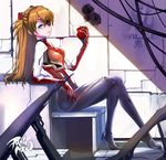  apple blue_eyes brown_hair evangelion:_3.0_you_can_(not)_redo eyepatch food fruit highres long_hair looking_at_viewer neon_genesis_evangelion plugsuit realmbw rebuild_of_evangelion sitting solo souryuu_asuka_langley 