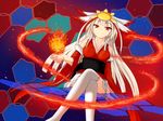  bare_shoulders beatmania beatmania_iidx bemani fire gamachi hair_ornament houou_rinka looking_at_viewer red_eyes skirt solo thighhighs white_hair 