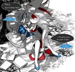  1boy 1girl against_tree animal_ears back bei_(dali6006) blanket blue_hairband blue_jacket blue_shoes blue_slippers blush book closed_eyes couple dappled_sunlight day dress english_text eyelashes flower from_above furry furry_male furry_with_non-furry gloves grass hairband hand_grab hand_on_another's_chin head_on_pillow hedgehog_boy hetero interspecies jacket juliet_sleeves kiss kissing_forehead layered_sleeves long_hair long_sleeves lying maria_robotnik on_back on_blanket on_ground on_pillow open_book outdoors parted_bangs parted_hair pillow plant puffy_short_sleeves puffy_sleeves red_eyes red_fur red_shoes shade shadow_the_hedgehog shoes short_over_long_sleeves short_sleeves sidelocks simple_background sketch sleepy slippers sonic_(series) speech_bubble sunlight tree tree_shade two-tone_fur under_tree waking_another waking_up 