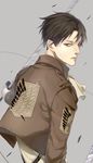  ascot bad_id bad_pixiv_id black_eyes black_hair emblem highres jacket levi_(shingeki_no_kyojin) male_focus paradis_military_uniform shingeki_no_kyojin shirosaki_(233144) solo survey_corps_(emblem) sword weapon wire 