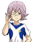  bad_id bad_pixiv_id earth_eleven enekon glasses inazuma_eleven_(series) inazuma_eleven_go inazuma_eleven_go_galaxy light_smile lightning_bolt male_focus manabe_jin'ichirou one_eye_closed simple_background soccer_uniform solo sportswear upper_body white_background 