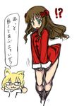  1girl arima_miyako bare_legs blush bow brown_hair chinese_clothes green_eyes hair_bow jacket_tug johan_(johan13) long_hair melty_blood nekoarc tangzhuang translated tsukihime 