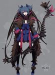  :d black_eyes black_hair blue_hair bow_(weapon) center_opening fangs gen_5_pokemon gloves hair_over_one_eye hand_on_hip head_tilt highres holding holding_weapon hydreigon long_hair looking_at_viewer merlusa multicolored_hair open_mouth personification pigeon-toed pinky_out pokemon red_eyes smile solo standing thighhighs twintails two-tone_hair very_long_hair weapon zettai_ryouiki 