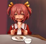  arc_the_lad arc_the_lad_ii blood bow child choko_(arc_the_lad) crying demon dirt dress fork knife open_mouth plate red_hair sad solo tears yellow_bow 
