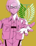  bad_id bad_pixiv_id emblem glasses green_eyes hange_zoe heterochromia naaa_ko outstretched_hand paradis_military_uniform shingeki_no_kyojin solo survey_corps_(emblem) 