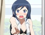  absurdres aragaki_ayase black_bra black_hair blue_eyes blush bra breasts casual cleavage highres long_hair ore_no_imouto_ga_konna_ni_kawaii_wake_ga_nai pointing small_breasts solo taka_(takahirokun) underwear 