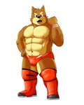  big_muscles black_nose canine dog male mammal muscles nipples pecs shiba-kenta solo topless wrestler 
