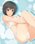  amagami ass black_hair bra breasts brown_eyes kishida-shiki large_breasts leg_hug lips looking_at_viewer nanasaki_ai panties short_hair smile solo thighs underboob underwear underwear_only white_bra white_panties 