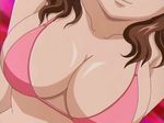  1girl akahori_gedou_hour_rabuge animated animated_gif bikini_top bounce bouncing_breasts breasts brown_hair cleavage close-up head_out_of_frame hokke_otone hypnotic large_breasts long_hair lowres screencap smile solo wavy_hair 