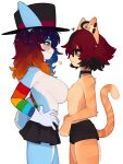2024 5_fingers aeiou_(yoako) anthro anthro_on_anthro arm_warmers armwear biped black_bottomwear black_clothing black_collar black_eyewear black_glasses black_hair black_hat black_headwear black_skirt blue_body blue_fur blue_hair bottomwear breast_envy breast_size_difference breasts closed_smile clothed clothed_anthro clothed_female clothing collar cupcake_(yoako) digital_media_(artwork) domestic_cat duo ear_piercing eyewear felid feline felis female female/female female_anthro fingers fur furgonomic_hat furgonomic_headwear furgonomics glasses gloves green_eyes hair hands_on_hips handwear hat headgear headwear hi_res hotpants lagomorph leporid long_hair looking_at_another looking_at_another's_breasts looking_at_breasts looking_down looking_down_at_breasts mammal midriff miniskirt mouth_closed multicolored_arm_warmers multicolored_armwear multicolored_body multicolored_clothing multicolored_fur multicolored_hair orange_body orange_fur orange_hair pattern_arm_warmers pattern_armwear pattern_clothing piercing rabbit rainbow_arm_warmers rainbow_armwear rainbow_clothing red_hair short_hair shorts side_view simple_background size_difference skirt smile smiling_at_another smirk smirking_at_another star striped_armwear striped_body striped_clothing striped_fur stripes tail top_hat topless topless_anthro topless_female two_tone_body two_tone_fur wearing_glasses white_background white_body white_clothing white_fur white_gloves white_handwear yoako