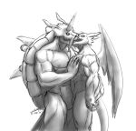 abs anthro bandai_namco digimon digimon_(species) duo exveemon featureless_crotch hi_res kissing male male/male muscular muscular_anthro muscular_male nipples pecs wings xvrox zudomon