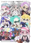  &gt;_&lt; 1boy 6+girls :d @_@ aqua-framed_eyewear aqua_eyes aqua_hair artist_name baseball_cap blonde_hair blue_eyes blue_hair blue_headwear blush bow bow_hairband brown_bow brown_hairband cat closed_eyes closed_mouth commentary dark-skinned_female dark_skin english_commentary eyebrow_cut fangs glasses grey_eyes grey_hair hair_bow hairband hat helmet highres holding holding_pen inkling inkling_boy inkling_girl inkling_player_character long_hair medium_hair multicolored_clothes multicolored_headwear multiple_drawing_challenge multiple_girls notice_lines nurse_cap octoling octoling_girl octoling_player_character octopus open_mouth pen pink_eyes pink_hair pointy_ears purple_hair short_hair smile sodamika splatoon_(series) squid tears teeth tentacle_hair thick_eyebrows translation_request twitter_username watermark 