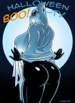 anthro bedroom_eyes big_breasts big_butt breasts butt cetacean dc_comics dolphin female ghost_costume huge_breasts looking_at_viewer looking_back looking_back_at_viewer mammal marine narrowed_eyes oceanic_dolphin orca orca_(dc) seductive smile smiling_at_viewer solo thick_thighs toothed_whale transient001 wide_hips