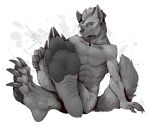 anthro barefoot canid canine canis claws feet foot_fetish foot_focus fur hair kredri male mammal nude paws simple_background soles solo tail toe_claws toes wolf