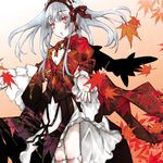  autumn highres kakashichi leaf long_hair red_eyes rozen_maiden silver_hair solo suigintou wings 