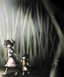  animal_ears bad_id bad_pixiv_id bamboo bamboo_forest barefoot black_hair brown_hair bunny_ears carrot forest inaba_tewi japanese_clothes multiple_girls nature negi_(type03) red_eyes short_hair touhou 