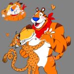 anthro blush bodily_fluids cheetah cheetos chester_cheetah duo eyewear felid feline french_kissing frosted_flakes heart_symbol hi_res jellyaibo kellogg&#039;s kissing male male/male mammal mascot pantherine saliva smile sunglasses tiger tony_the_tiger