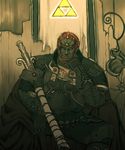  armor artist_request beard facial_hair ganondorf gloves male_focus red_hair sitting smile solo sword the_legend_of_zelda weapon yellow_eyes 