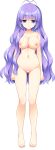  1girl antenna_hair barefoot blank_censor blue_eyes breasts censored collarbone completely_nude full_body fuyuichi_monme highres koibana_ren&#039;ai large_breasts long_hair looking_at_viewer navel nipples non-web_source nude official_art photoshop_(medium) purple_hair smile solo tachi-e transparent_background yuugure_tokoyo 