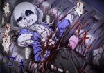  blood blue_jacket crushed guro industrial_shredder jacket machinery sans sans_(undertale) shirt skeleton slippers undertale white_shirt 