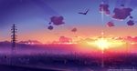  bad_id bad_pixiv_id bird building city cityscape cloud dark dusk highres lens_flare light original power_lines scenery sky solo standing star_(sky) starry_sky sun sunset vania600 