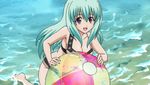  ball beach beachball bikini day green_hair long_hair lowres non-web_source outdoors red_eyes run_elsie_jewelria solo swimsuit to_love-ru water 