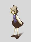  blonde_hair dress extra_eyes full_body hat long_sleeves looking_at_viewer moriya_suwako pantyhose purple_dress sanen short_hair solo standing touhou white_legwear 