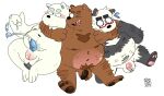 balls belly blush bodily_fluids cartoon_network cum cum_on_hand dildo ejaculation erection eyewear flaccid genital_fluids genitals glasses grizzly_(wbb) group hairy hi_res hug ice_bear male male/male panda_(wbb) penis sex_toy smile technical_incest tomnookusedjock trio we_bare_bears