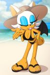 5_toes absurd_res anthro bat beach big_breasts bikini breasts clothing feet female foot_ninja15 hi_res humanoid_feet mammal plantigrade rouge_the_bat sega solo sonic_the_hedgehog_(series) swimwear toes