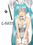  animal_ears aqua_hair bare_shoulders breasts bunny_ears bunnysuit cleavage closed_eyes embarrassed eraser fishnet_pantyhose fishnets hatsune_miku headset long_hair maguta medium_breasts microphone open_mouth pantyhose pencil solo tombow_mono twintails v_arms very_long_hair vocaloid wing_collar wooden_pencil wrist_cuffs 