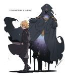  1boy 1other black_coat black_pants blonde_hair chain character_name coat kaworu_(kaw_lov) monster original pants 