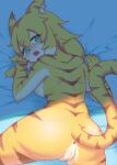 absurd_res anal anthro anus butt cygames felid female female/female genitals hi_res lalamedli mammal mia_(world_flipper) nude pantherine pussy shy solo tail tiger world_flipper yellow_body