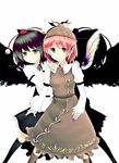  animal_ears black_hair black_wings earrings fingernails hat highres jewelry long_fingernails multiple_girls mystia_lorelei pink_hair professor_aulait red_eyes shameimaru_aya short_hair skirt socks touhou wings 