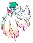  1other colored_skin dress gardevoir green_hair highres iikoao looking_at_viewer medium_hair mega_gardevoir multicolored_skin pokemon red_skin simple_background solo white_background white_dress white_skin 