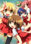  :d blonde_hair blue_eyes blue_hair blush brown_eyes brown_hair double_bun glasses hair_ornament hairclip hidamari_sketch hiro loafers looking_at_viewer miyako multiple_girls nagayama_yuunon open_mouth pink_hair red_eyes sae school_uniform shoes short_hair short_sleeves skirt smile thighhighs ume-sensei v yuno 