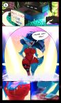 absurd_res anthro blue_body blue_fur breasts building car_wash clothing comic female fur hair hi_res jayjay_(zoophobia) long_ears long_hair paws speech_bubble taking_off_pants thick_thighs torn_clothing zerrymon zoophobia