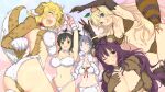  5girls :3 :d ^_^ animal_collar animal_ear_fluff animal_ears animal_hands armpits arms_up ass asuka_(senran_kagura) bare_shoulders bear_paws bell bikini black_hair black_ribbon blonde_hair blue_background blue_eyes blunt_bangs blush body_fur breast_suppress breasts brown_bikini brown_eyes brown_fur cat_ears cat_girl cat_paws cat_tail chest_bow claws cleavage closed_eyes collar collarbone dog_ears dog_girl dog_paws dog_tail floppy_ears front-tie_bikini_top front-tie_top fur-trimmed_gloves fur_bikini fur_collar fur_gloves fur_thighhighs fur_trim gloves gradient_background green_eyes grey_hair groin hair_between_eyes hair_ornament hairclip highres huge_breasts jingle_bell kemonomimi_mode large_breasts leaf leaf_on_head linea_alba long_hair looking_at_viewer messy_hair multiple_girls murasaki_(senran_kagura) navel official_alternate_costume official_art one_eye_closed open_mouth parted_lips pink_background ponytail purple_eyes purple_hair rabbit_ears rabbit_girl rabbit_tail raccoon_ears raccoon_girl raccoon_tail red_collar red_ribbon ribbon ryouna_(senran_kagura) senran_kagura senran_kagura_peach_ball senran_kagura_shinovi_versus senran_kagura_shoujo-tachi_no_shin&#039;ei shiny_skin short_hair short_ponytail shoulder_blades side-tie_bikini_bottom sidelocks smile standing striped_bikini striped_clothes striped_tail swimsuit tail tanuki teeth thighhighs tongue two-tone_bikini underboob upper_teeth_only very_long_hair w white_fur yaegashi_nan yomi_(senran_kagura) yumi_(senran_kagura) 