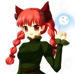  animal_ears bow braid hair_bow kaenbyou_rin maroppe red_hair solo touhou twin_braids 