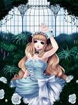  blonde_hair blue_eyes bow choker copyright_request dress flower garden kunishige_keiichi lipstick long_hair makeup ribbon rose solo very_long_hair wrist_cuffs 